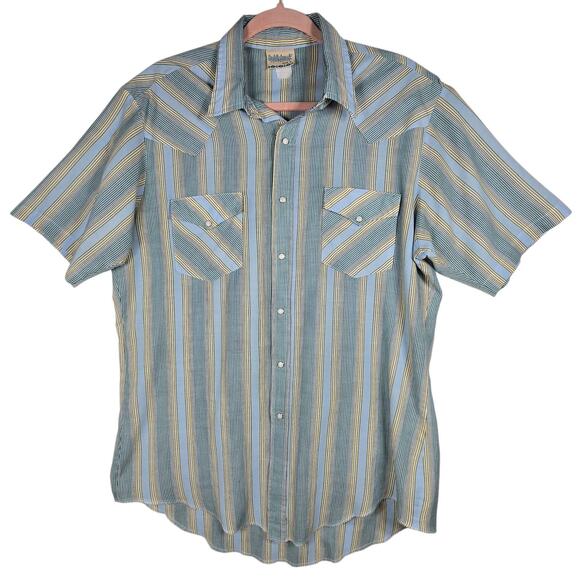 Saddlebrook Westernwear Shirt Mens Large Blue Stripe Pearl Snap Cowboy 80s VTG - Picture 1 of 12